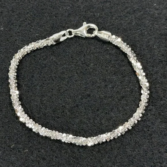 Italian Sterling Silver Bracelet Twisted Textured 7.2g Lobster Closure 6-3/4" - Picture 2 of 8